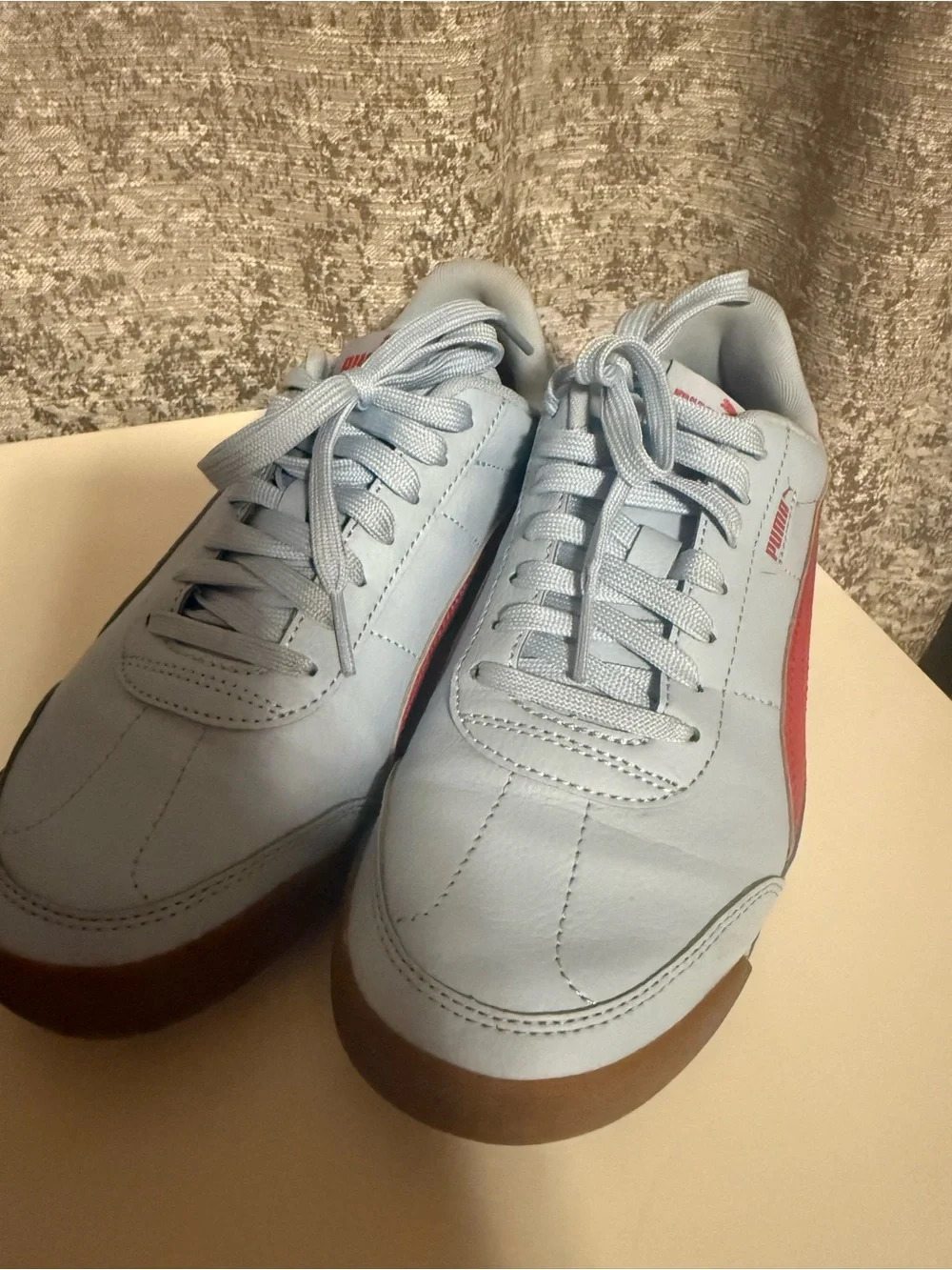 Puma Women's Light Blue Sneakers with Red Stripe